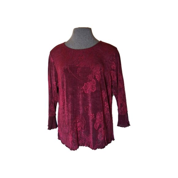 Y2k Whimsygoth Shirt,Size Large, Burgundy  W/ Floral Print, 3/4 Sleeve, Fairy - Picture 1 of 4